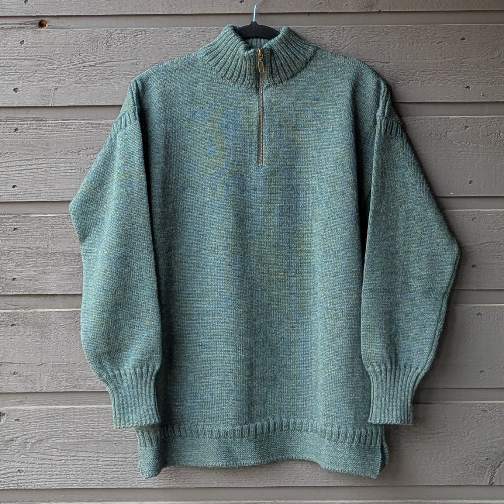 VTG 80s Peregrine Knitwear 100% Pure New Wool Green Quarter Zip Sweater MEDIUM